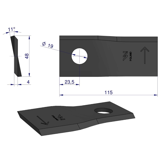 Nóż, nożyk kosiarka 115X47X4X19 lewy zastosowanie 9520430 Claas WARYŃSKI ( sprzedawane po 25 )