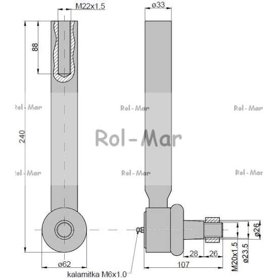 Przegub kierowniczy 210mm - M22x1,5 04392038 Deutz TAQ