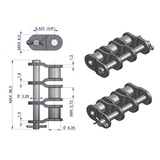 Półogniwo łańcucha P06B-3 (R3 3/8) Waryński ( sprzedawane po 5 )