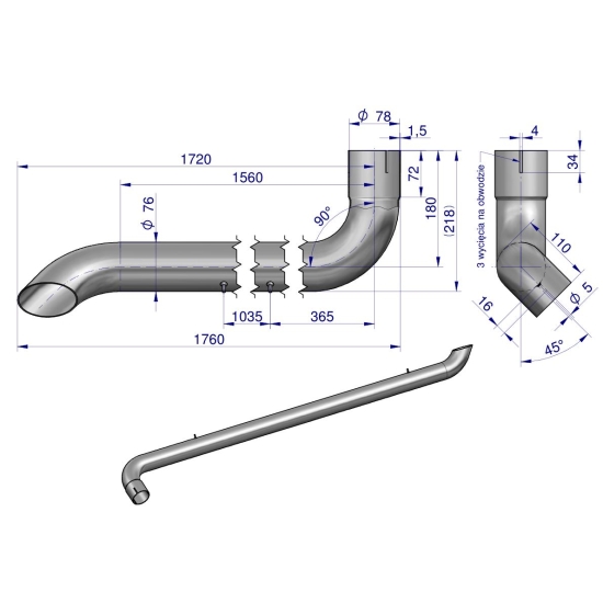 Tłumik rura wydechu inox AL164277 John Deere WARYŃSKI