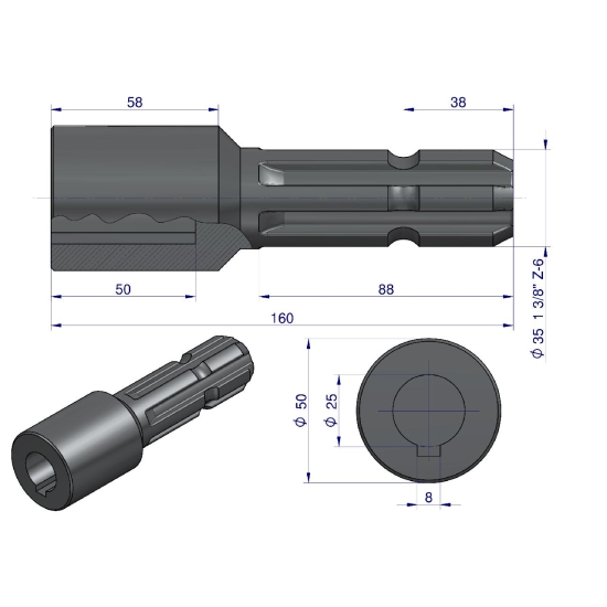 Redukcja adapter na wpust otwór wew. Q 25 mm na wałek 1 3/8