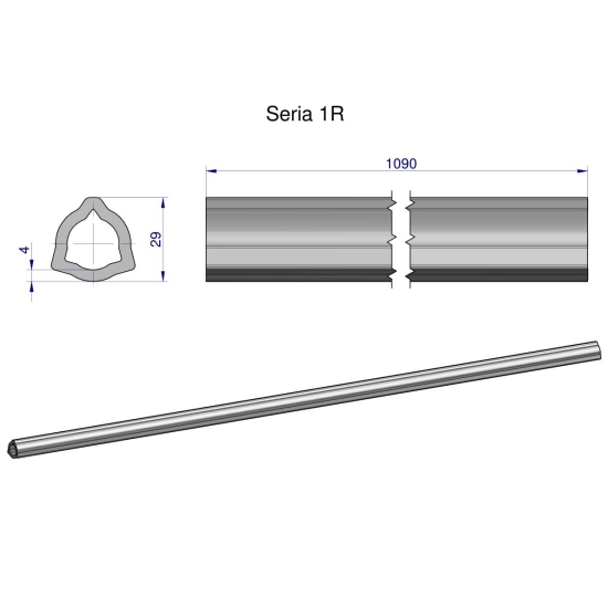 Rura wewnętrzna Seria 1R do wału 1210 przegubowo-teleskopowego 29x4 mm 1090 mm WARYŃSKI