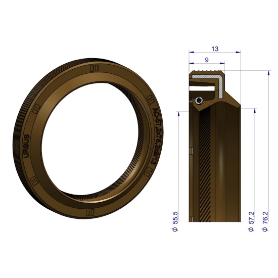 Pierścień uszczelniający uszczelniacz simering 2-wargowy wału przedni 57.2x76.2x9/13 2415344 Fluoroelastomer MF3 ORYGINAŁ URSUS