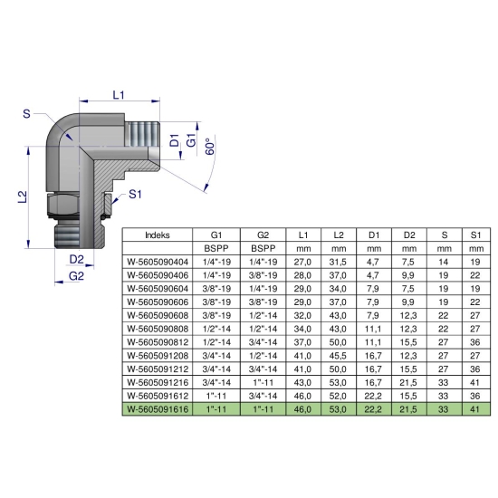 Kolanko hydrauliczne nastawne calowe BB 1" x 1" BSP z regulacją Waryński