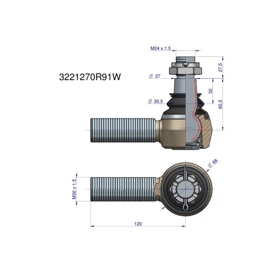 Przegub kierowniczy M30x1.5 3221270R91 WARYŃSKI