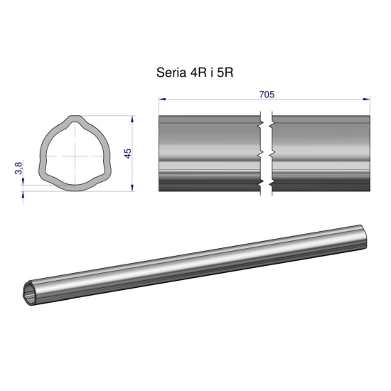 Rura wewnętrzna Seria 4R i 5R do wału 860 przegubowo-teleskopowego 45x3.8 mm 705 mm WARYŃSKI