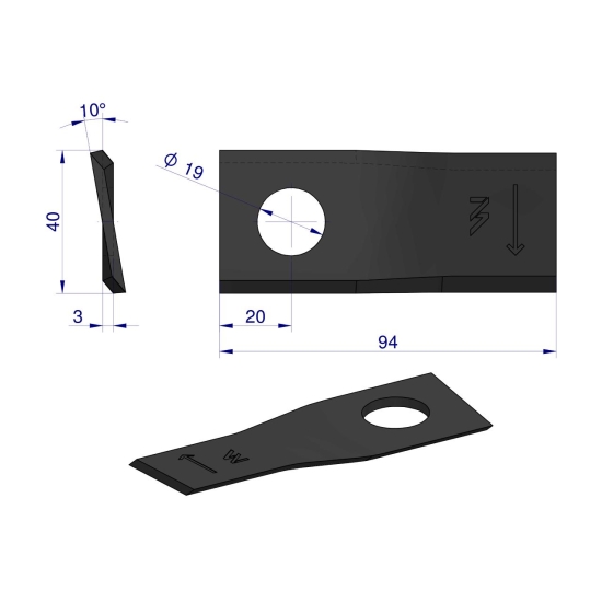 Nóż. nożyk kosiarka zwichrowany 94X40X3X19 prawy zastosowanie 1473025 001473025 Krone WARYŃSKI ( sprzedawane po 25 )