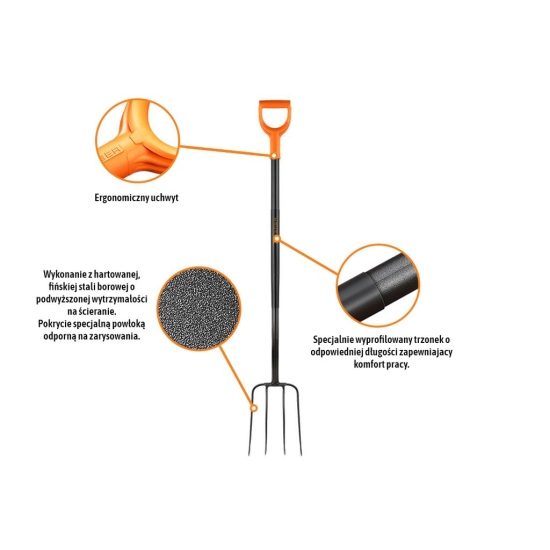 Widły gospodarcze 4-zębne na metalowym trzonku / TEGER