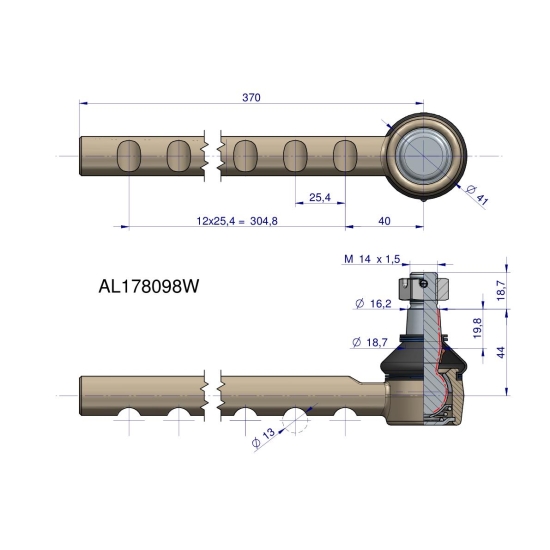 Przegub kierowniczy 370mm AL178098 WARYŃSKI