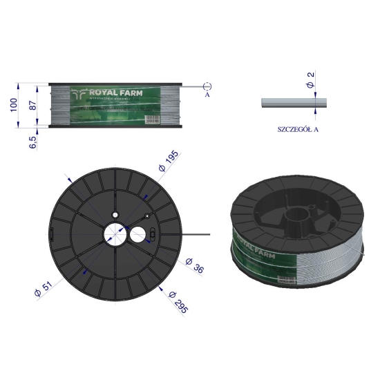 Drut (szpula) do pastucha ocynkowany fi 2.0 mm 500m ROYAL FARM RM-105010013