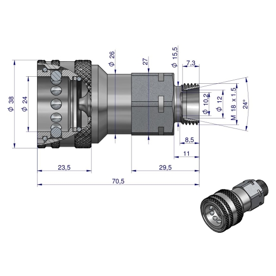 Szybkozłącze hydrauliczne gniazdo M18x1.5 gwint zewnętrzny EURO (9100818G) (ISO 7241-A) Waryński (opakowanie 50szt)