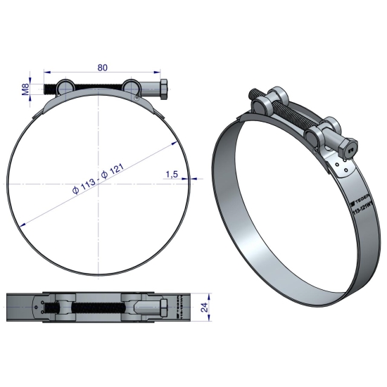 Opaska zaciskowa GBS 113-121 (obejma W1 - stal ocynkowana) szerkość 24mm TEGER ( sprzedawane po 5 )