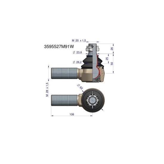 Przegub kierowniczy 106mm- M28x1,5 3595527M91 WARYŃSKI