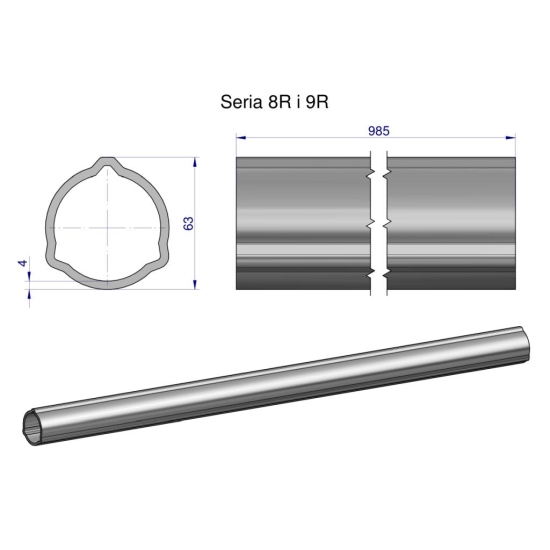 Rura zewnętrzna Seria 8R i 9R do wału 1110 przegubowo-teleskopowego 63x4 mm 985 mm WARYŃSKI