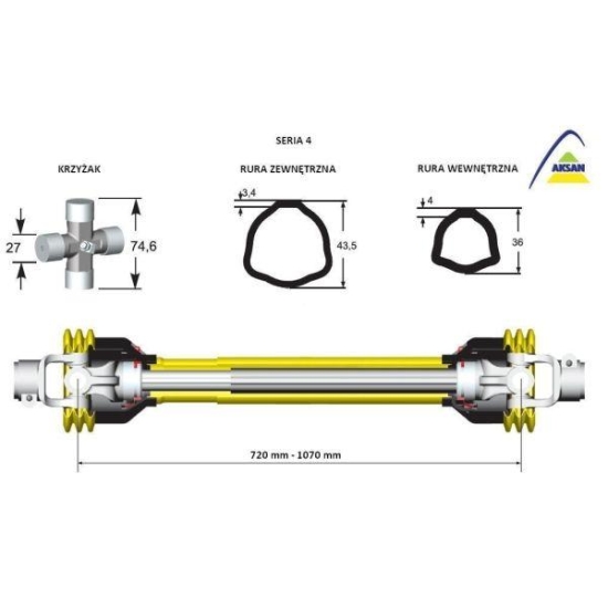 Wał przegubowo-teleskopowy 710-1070mm 460Nm 50240 CE seria 4 AKSAN