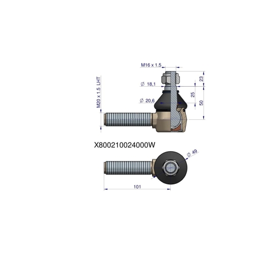 Przegub kierowniczy 101mm- M20 x 1,5 L X800210024000 WARYŃSKI