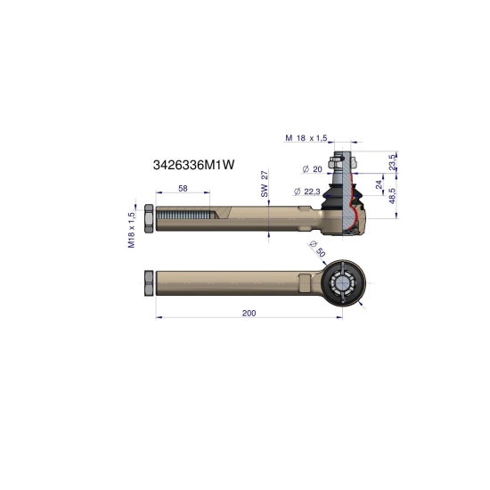 Przegub kierowniczy 200mm- M18x1,5 3426336M1 WARYŃSKI