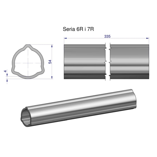 Rura zewnętrzna Seria 6R i 7R do wału 460 przegubowo-teleskopowego 54x4 mm 335 mm WARYŃSKI