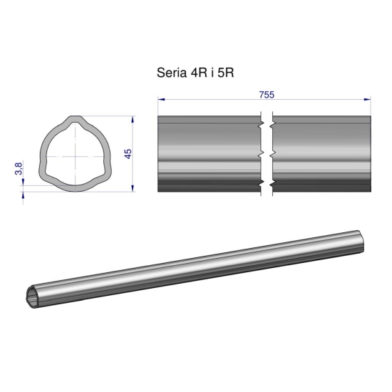 Rura wewnętrzna Seria 4R i 5R do wału 910 przegubowo-teleskopowego 45x3.8 mm 755 mm WARYŃSKI