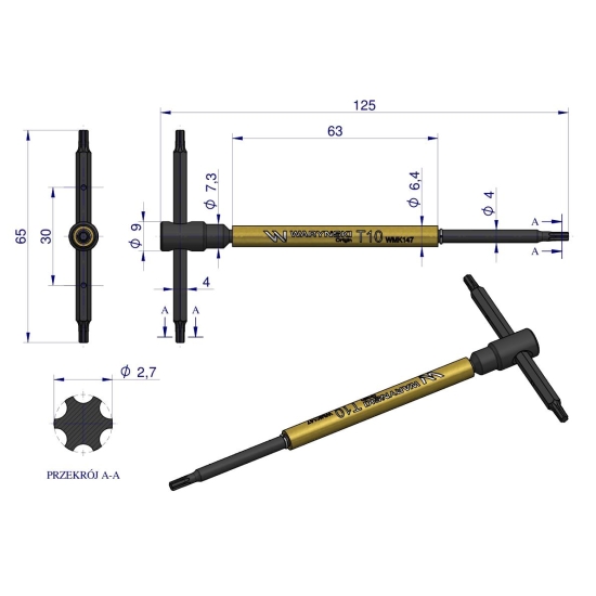 Klucz T ze spinnerem TORX T10 Waryński