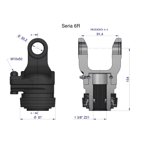 Sprzęgło na kołek wału Seria 6R 2200Nm - 30x92 - 1 3/8 Z21 WARYŃSKI