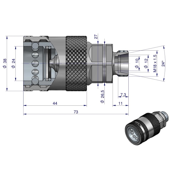 Szybkozłącze hydrauliczne gniazdo M18x1.5 gwint zewnętrzny EURO PUSH-PULL (9100818G) (ISO 7241-A) Waryński