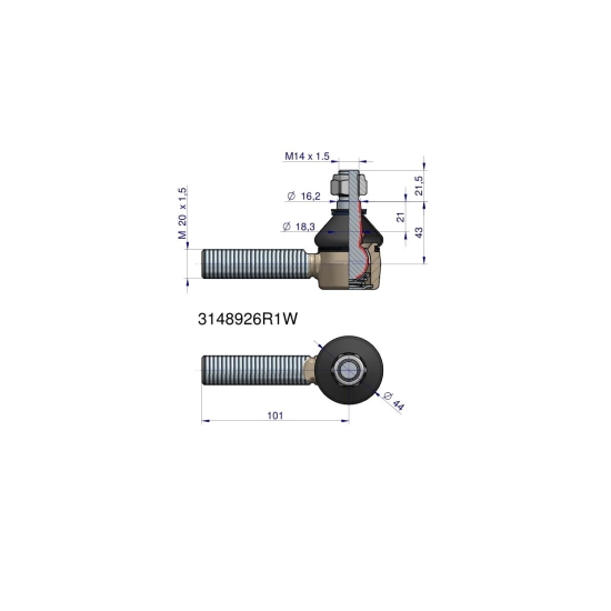 Przegub kierowniczy 101mm- M20x1,5 3148926R1 WARYŃSKI