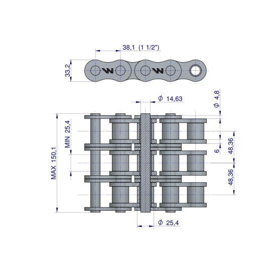 Łańcuch rolkowy 24B-3 (R3 1.1/2) 5 m Waryński