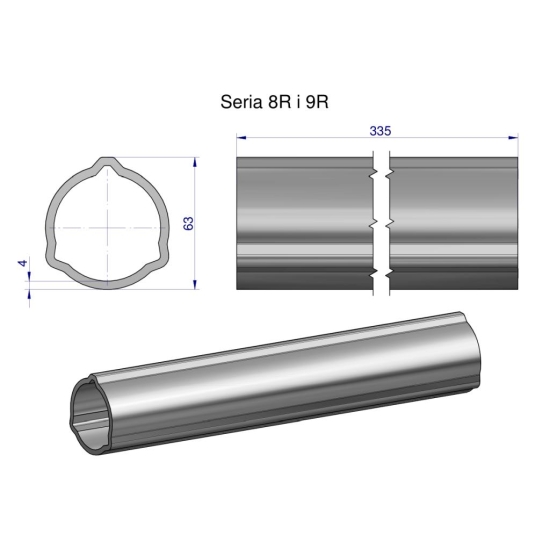 Rura zewnętrzna Seria 8R i 9R do wału 460 przegubowo-teleskopowego 63x4 mm 335 mm WARYŃSKI