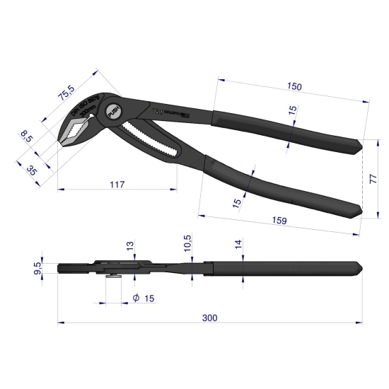 Szczypce do rur szybkonastawne 300mm. zakres szczęk 70 mm Waryński