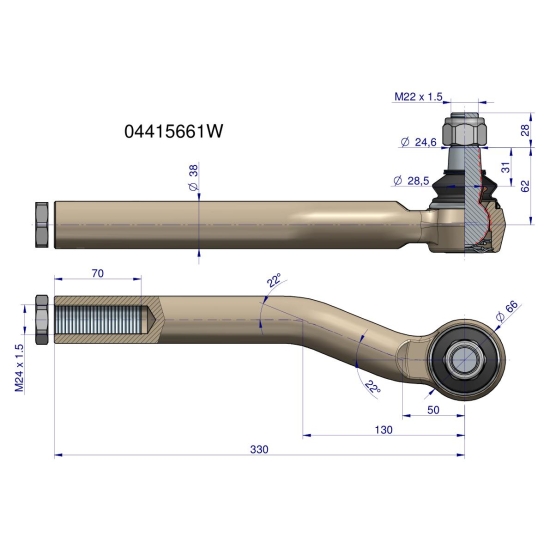 Przegub kierowniczy M24x1.5 04415661 WARYŃSKI