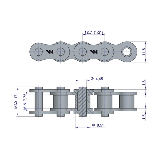 Łańcuch rolkowy 08B-1 (R1 1/2) 5 m Waryński