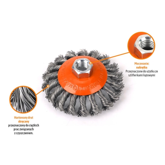 Szczotka tarczowa z nakrętką - drut skręcany M14/100 mm / TEGER