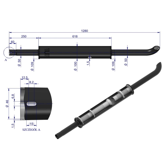 Tłumik okrągły długi 5.4kg 1280mm C-360 EMALIA ORYGINAŁ URSUS