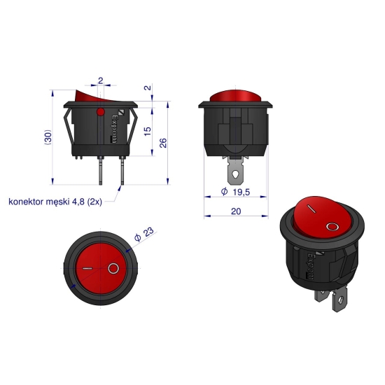 Przełącznik uniwersalny okrągły typu włącz/wyłącz Expom Kwidzyn eu