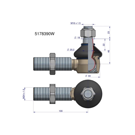 Przegub kierowniczy  M24x1.5 5178378 WARYŃSKI