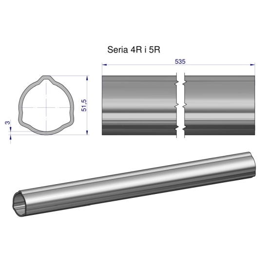 Rura zewnętrzna Seria 4R i 5R do wału 660 przegubowo-teleskopowego 51.5x3 mm 535 mm WARYŃSKI