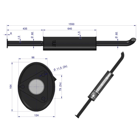 Tłumik prosty długi 1550mm 8kg C-385 EMALIA ORYGINAŁ URSUS