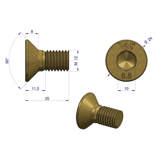 Śruba talerza M12x26 - imbus 10 Kosiarka rotacyjna DIN7991 Waryński ( sprzedawane po 25 ) W-5036010510