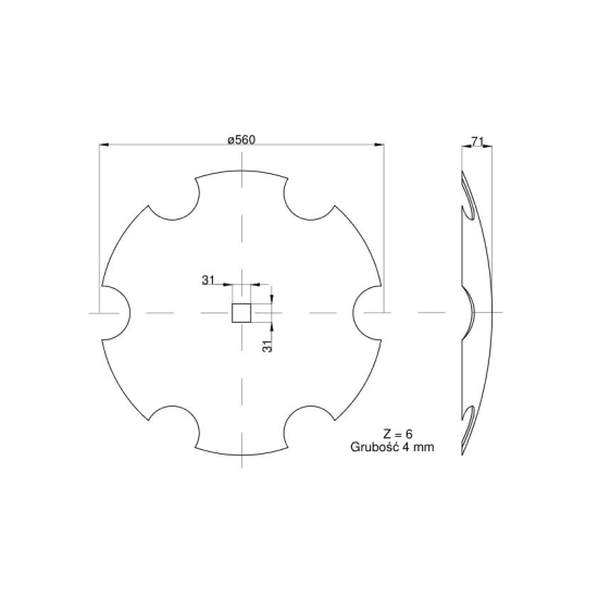 Talerz uzębiony fi 560 otwór 30x30 stal borowa Talerzówka 1279601010 1202030130