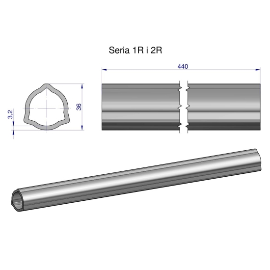 Rura wewnętrzna Seria 2R, rura zewnętrzna Seria 1R do wału 560 przegubowo-teleskopowego 36x3.2 mm 440 mm WARYŃSKI