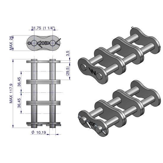 Zamek łańcucha Z20B-3 (R3 1.1/4) Waryński ( sprzedawane po 3 )