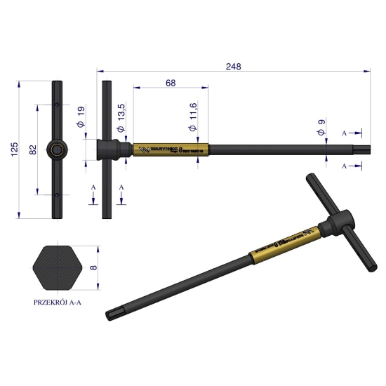 Klucz T ze spinnerem HEX 8 mm Waryński