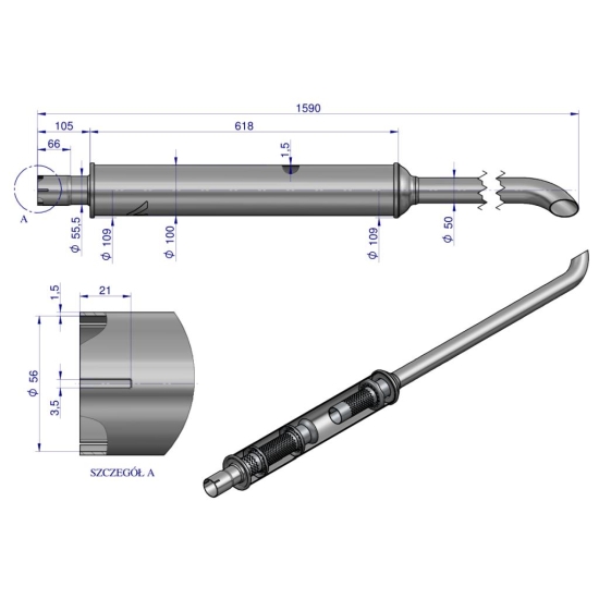 Tłumik 1590mm 6kg MF4 INOX WARYŃSKI