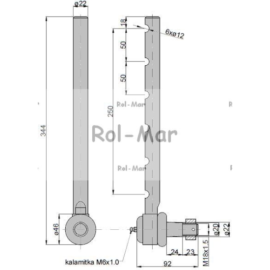 Przegub kierowniczy 330mm - 24mm AL37505 John Deere TAQ