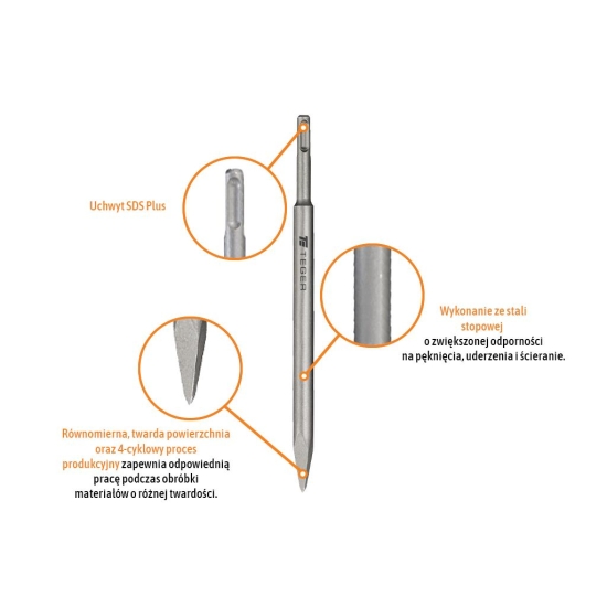 Dłuto do betonu spiczaste - SDS PLUS 12x250 mm / TEGER