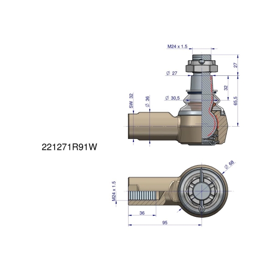 Przegub kierowniczy 95mm- M24x1.5 221271R91 WARYŃSKI