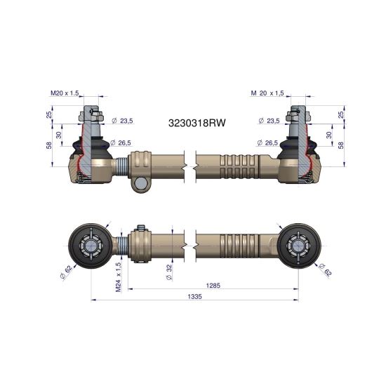 Drążek kierowniczy 1335mm 3230318R WARYŃSKI