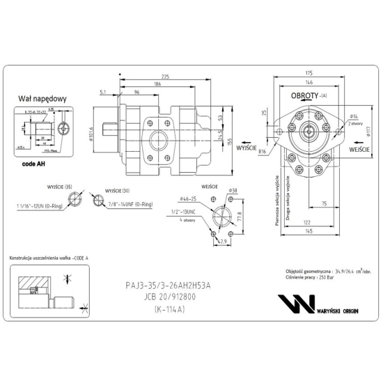 Pompa hydrauliczna K-114A PAJ3-35/3-26AH2H53A  JCB serii 3CX, 3CX SUPER  Waryński