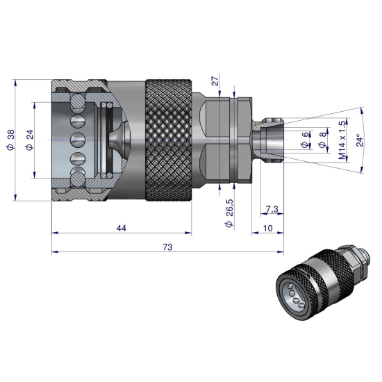 Szybkozłącze hydrauliczne gniazdo M14x1.5 gwint zewnętrzny EURO PUSH-PULL (9100814G) (ISO 7241-A) Waryński